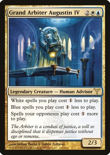 Grand Arbiter Augustin IV Magic: The Gathering card featuring a blue and white legendary creature.
