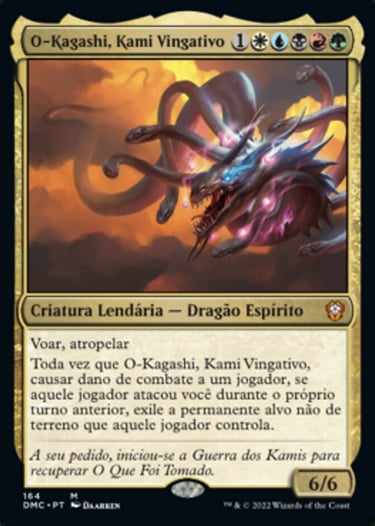 O-Kagashi, Vengeful Kami Magic the Gathering card featuring a multi-headed spirit dragon in the clouds.