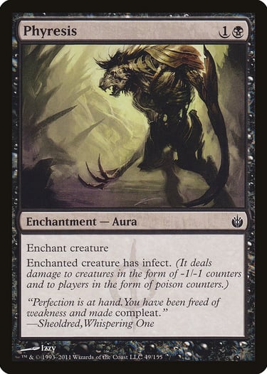 Phyresis Magic: The Gathering card featuring a mutated creature with the infect ability and black mana symbols.
