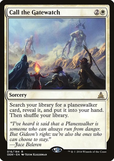 Call the Gatewatch Magic: The Gathering card featuring planeswalkers facing giant Eldrazi titans.