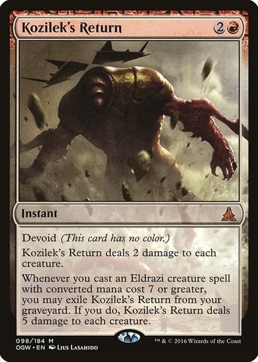 Kozilek's Return Magic: The Gathering card featuring a massive Eldrazi monster amidst a desert sandstorm.