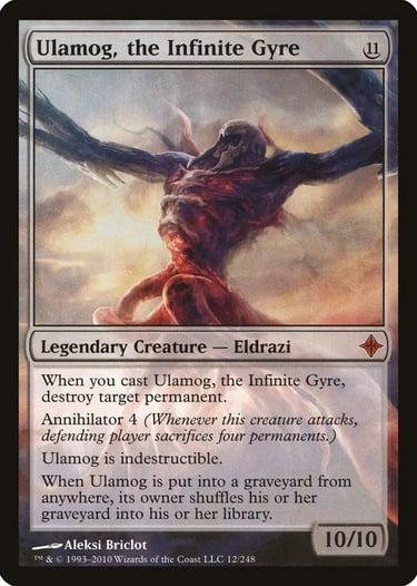 Ulamog, the Infinite Gyre Magic: The Gathering card featuring Eldrazi creature art and Annihilator 4 ability.