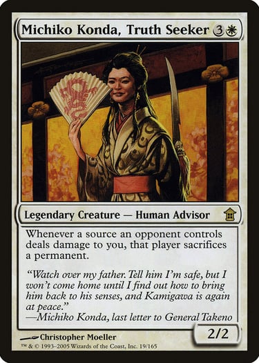 Michiko Konda Truth Seeker Magic: The Gathering card featuring a woman with a dragon fan.