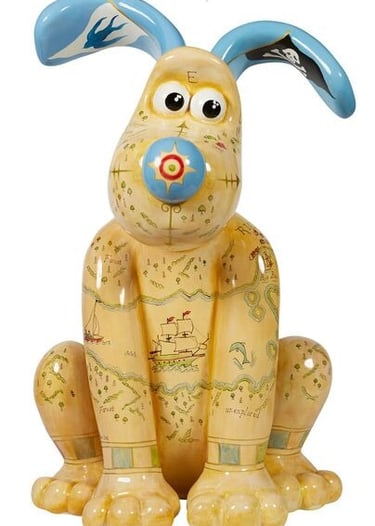 Swallows and amazons Gromit street sculpture painted by Laura Fearn