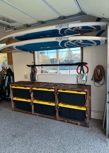 6 unit handmade garage shelving