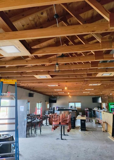 A restaurant remodel in Early Tx with exposed rafters being shown