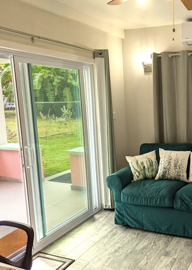 living room with couch and patioview
