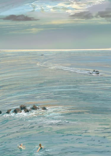 Sea view with swimmers - digital postcard