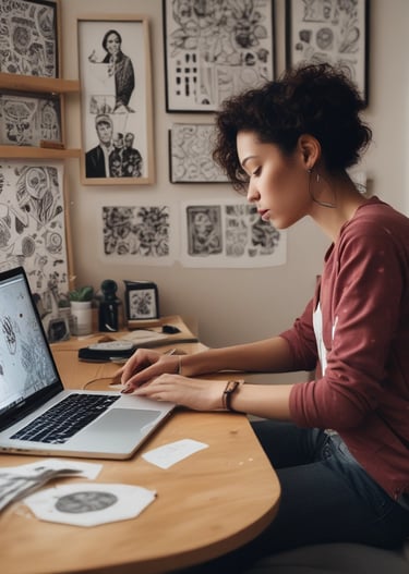 Close-up of a hand applying a stylish decal onto a smooth wall surface in a cozy living room.
