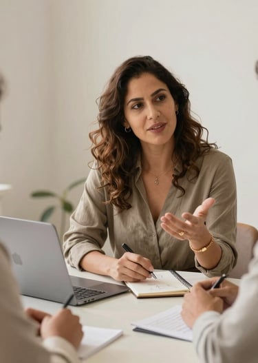 Sesión estratégica entre emprendedores revisando ideas y estructura digital