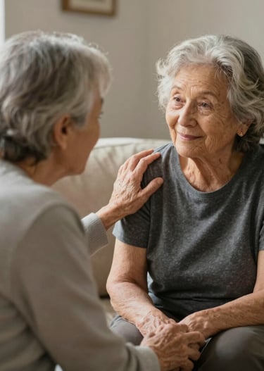 A friendly caregiver preparing a nutritious meal in a bright kitchen.
