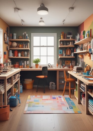 A serene workshop space filled with eco-friendly materials and smiling participants.