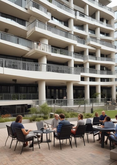 Close-up of hands using a tablet showing condominium management software interface.