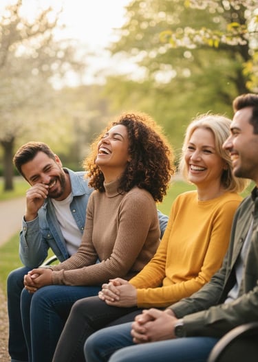 a group of people sitting on a bench in a park
