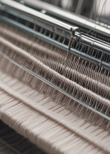 A knitted piece of fabric in a warm, earthy brown hue is laid out on a white surface. Next to it, two skeins of yarn wrapped with labels indicating 'Fashion Soft Linen Mix' are positioned.