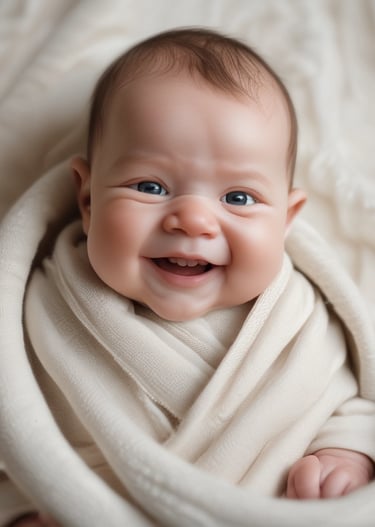 Bebê enrolado na fralda sorrindo