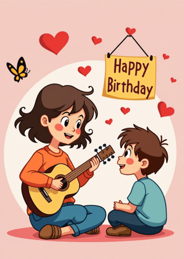 a boy and girl playing guitar together