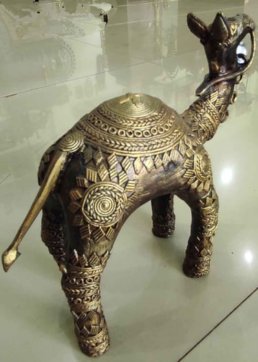 "Traditional brass standing camel sculpture with engraved design, back side-Export-standard"