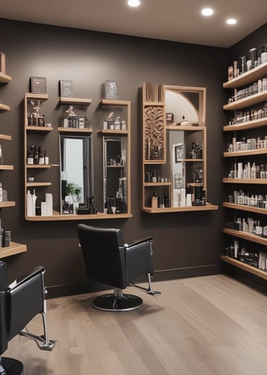 A series of blue neon lights arranged against a perforated wall, spelling the words 'POWERED BY YOU'. Industrial-style hanging lamps are visible at the top, emitting a blue glow that complements the neon text. Below, countertop appliances like a microwave are partially visible.