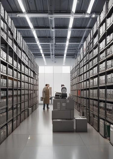 A warehouse filled with neatly organized consumer electronics and technology products ready for distribution.