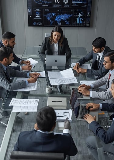 a group of business people sitting around a table