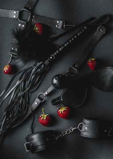 Whips, collars and cuffs for BDSM play