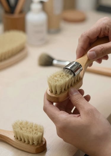 Stacks of neatly packaged natural brushes ready for wholesale shipment in a modern facility.