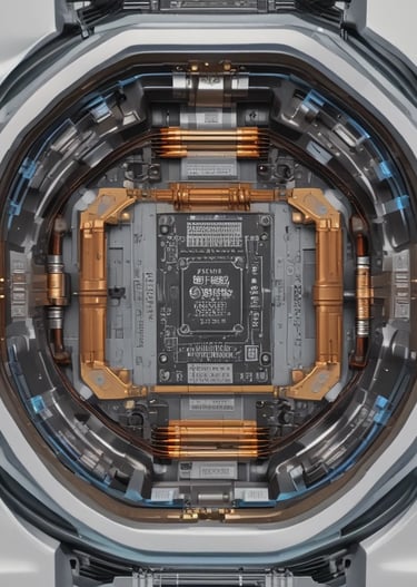 Close-up of a high-tech battery with intricate components and a glowing indicator.
