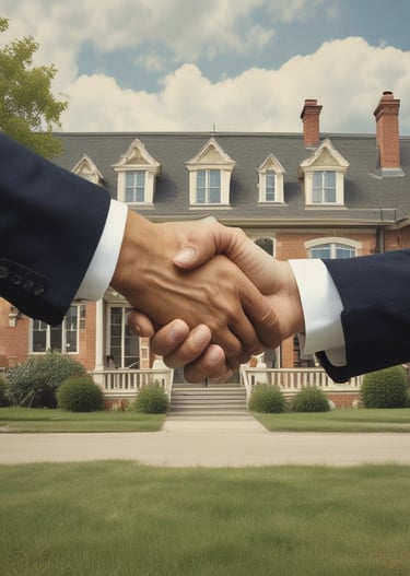 a couple holding hands in front of a house