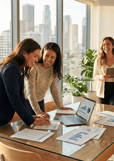 Professional women collaborate while reviewing stablecoin analysis.