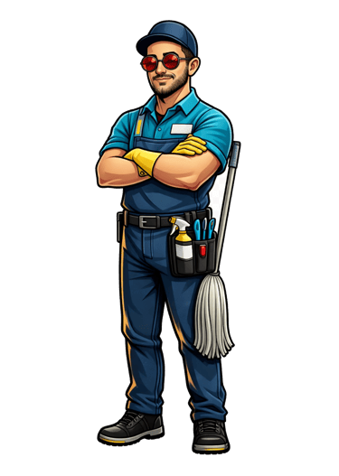Agent d’entretien avec son matériel de nettoyage