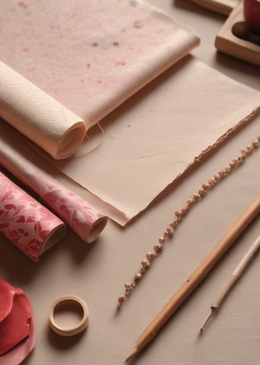 Artisan folding origami paper into earring shapes at a cozy workspace.