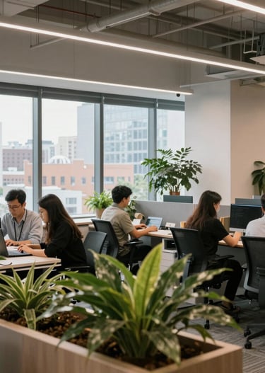 Team collaborating around a table with digital devices and paperwork.