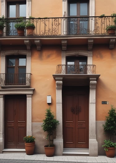 A scenic view of an Italian neighborhood with charming houses and cobblestone streets.