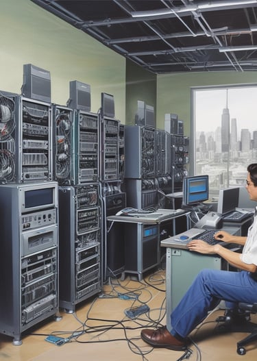 Close-up of hands repairing a computer motherboard with precision tools.