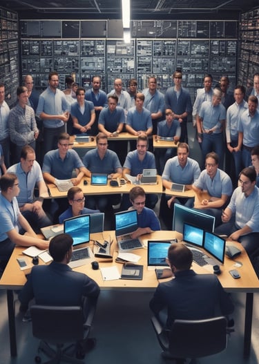 Close-up of high-performance hardware components with blue LED lighting.