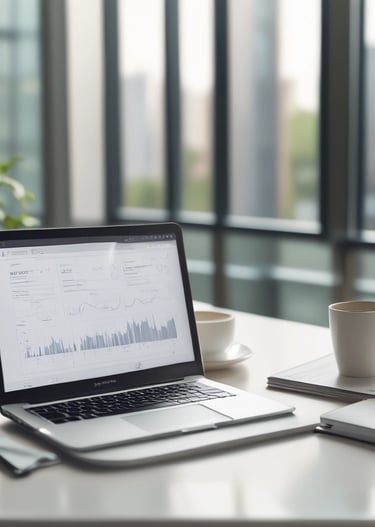 A professional team collaborating over digital devices in a bright, minimalist office.