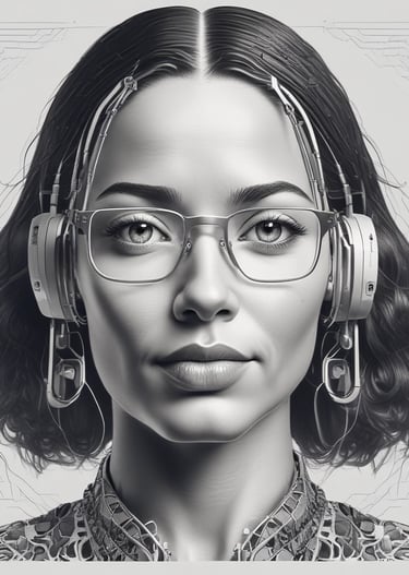 Close-up of a digital personality's subtle facial expressions rendered in elegant minimalism.