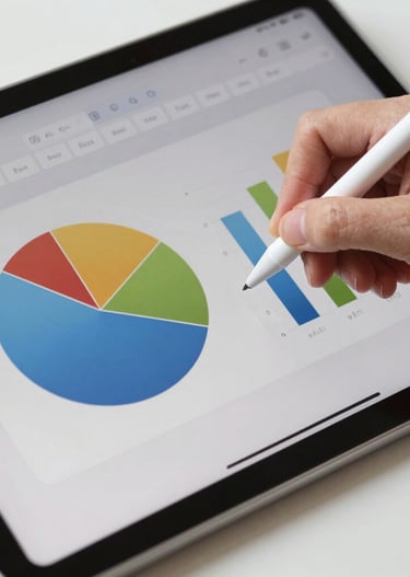 Close-up of hands designing custom digital illustrations on a tablet with vibrant colors.