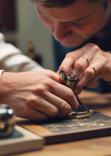 Close-up of a skilled artisan delicately crafting a gold necklace by hand.