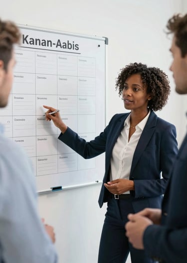 Close-up of hands organizing colorful sticky notes on a project board.