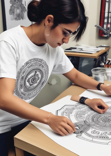 A selection of trendy t-shirts neatly arranged, each showcasing unique graphic designs crafted by the team.