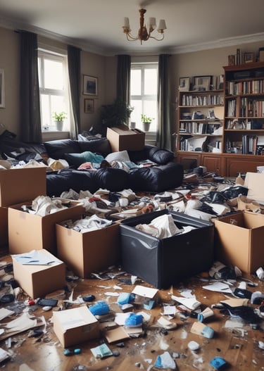 Boxes neatly packed and labeled for ethical rehoming or disposal in a cozy home setting.