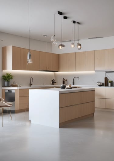 Before and after split image of a renovated kitchen showcasing vibrant red accents and modern design.