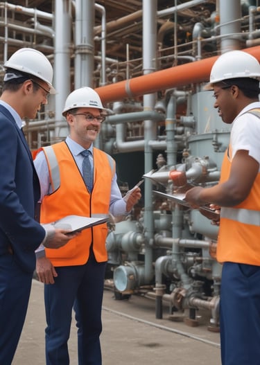 Close-up of a professional consultant discussing petrochemical solutions with a client.