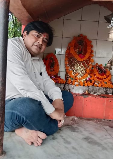 Prashant Srivastava at the temple of his family deity Mari Mai