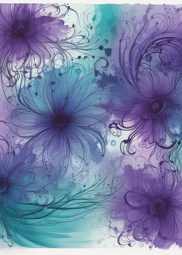 decorative teal and purple whispy flower art