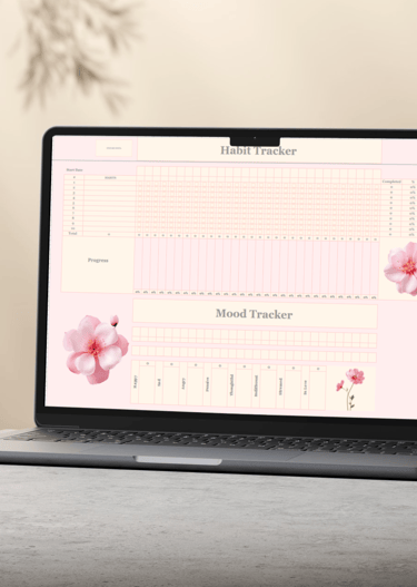 a laptop computer screen displaying a habit and mood tracker