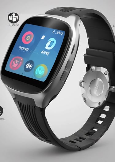 An arrangement of modern technology items including a smartphone, laptop, earbuds, and a mouse. The smartphone is prominently displayed with its box, featuring a sleek design and multiple cameras. The earbuds are neatly placed in an open case. A laptop and a wireless mouse are also visible, all set against a marble surface.