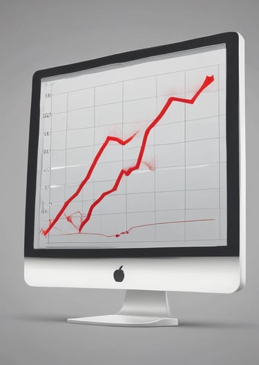 A laptop on a wooden desk displays a web application interface featuring graphs and statistics. Beside it, a large monitor shows a webpage promoting an all-in-one meeting app. A cup with a recognizable green and white logo sits on the desk.